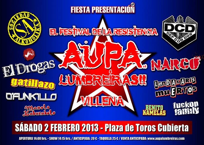 Cartel de la fiesta.presentación del festival Aúpa Lumbreiras